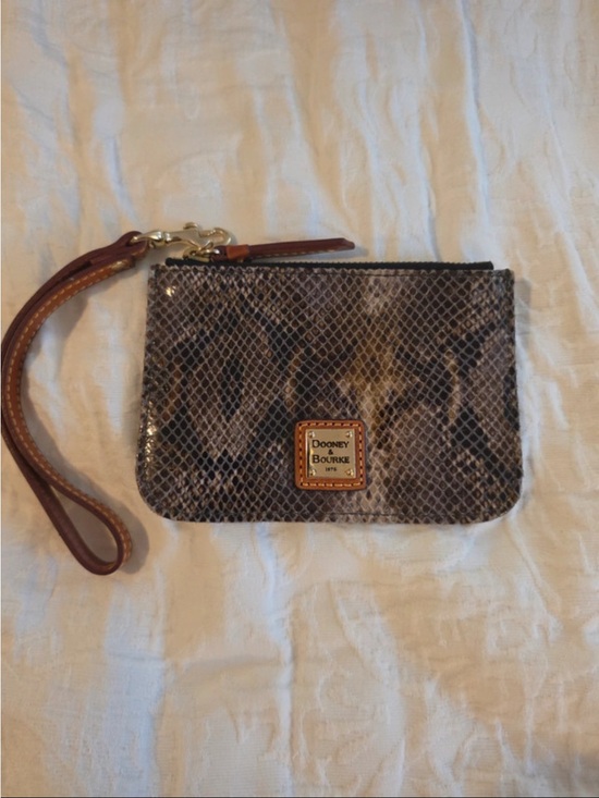 Dooney & Bourke Handbags - Dooney & Bourke Brown and Gray python-embossed leather wristlet.